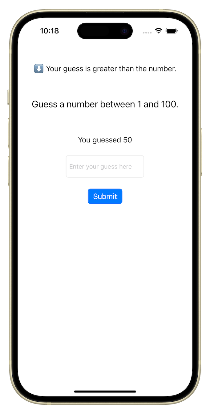 A single-view app that is a "Guess the Number" game built to give extra teaching and learning opportunities for:
1. Another opportunity to learn about optionals and how to safely handle data passed from a textField.
2. Further demonstration and teaching of how guard-let is used in order to preserve value throughout the code block.
3. Extra practice with hiding and enabling buttons based upon a conditional value.
4. Practice building a simple algorithm.
5. Extra app building practice.
6. Bonus content in unsafe optional branch: what happens when you force unwrap an optional with (!) and there is no value from user input.